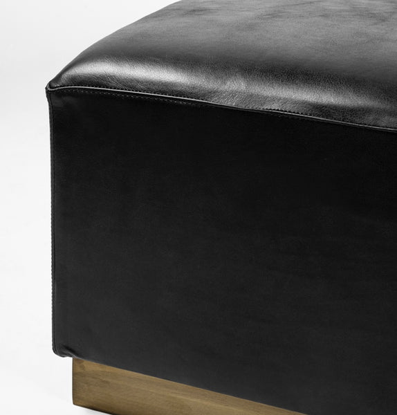 Black Leather Square Ottoman