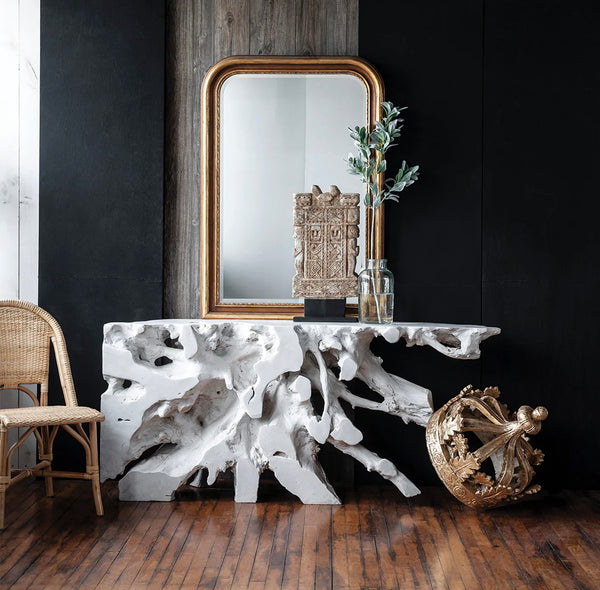 White Teak Root Console large