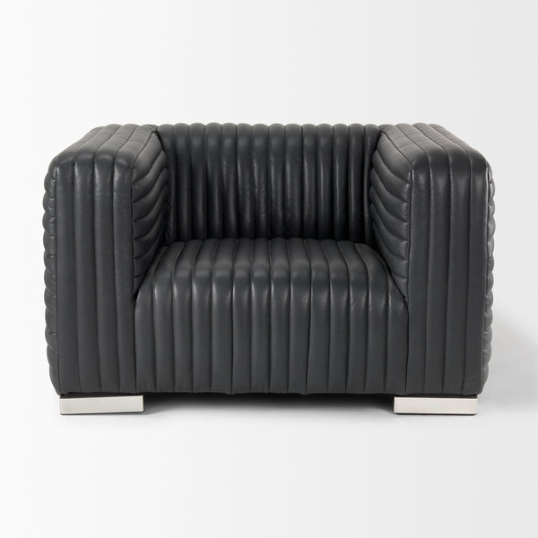 Black Leather Upholstered Arm Chair
