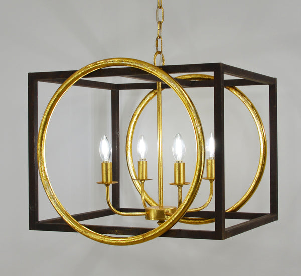 Brown & Gold Square Chandelier