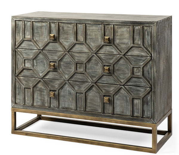 Gray Wood Hexagon 3 Drawer Cabinet