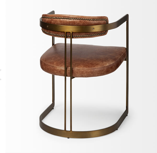 Brown Leather & Iron Dining Chair