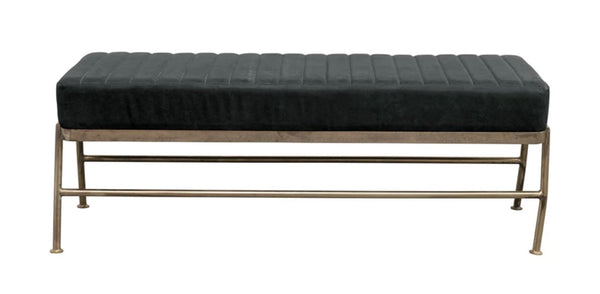 Black Leather & Iron Bench