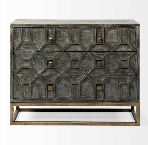 Gray Wood Hexagon 3 Drawer Cabinet
