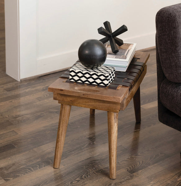 Woven Leather & Mango Wood Stool