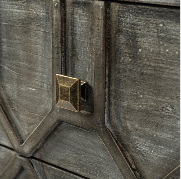 Gray Wood Hexagon 3 Drawer Cabinet