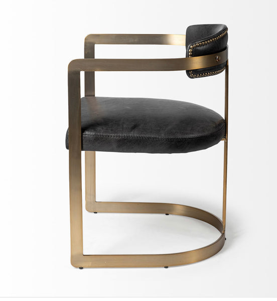 Black Leather & Iron Dining Chair