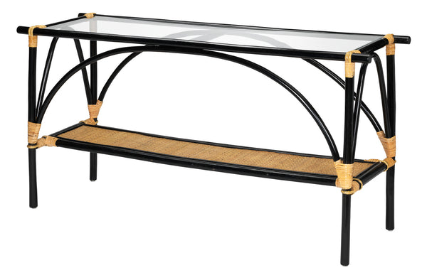 Black Rattan Console Table