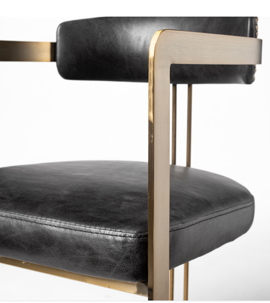 Black Leather & Iron Dining Chair