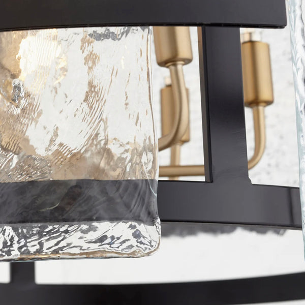 Iron & Frosted Glass Panel Chandelier