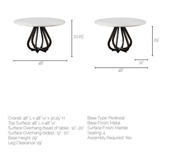 48” Marble & Black Iron Dining Table