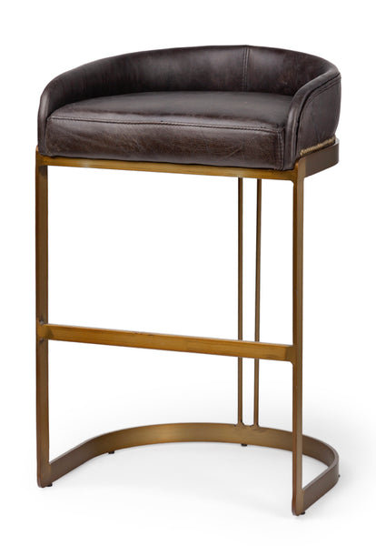 Black Leather & Gold Iron Bar Stool
