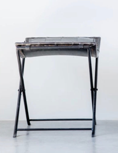 Charcoal Leather Stool