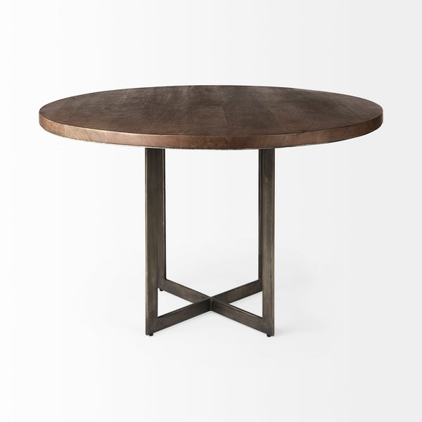 48” Brown Wood & Iron Dining Table