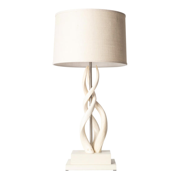 Triple Kudu Inner Horn Lamp-Cream Base