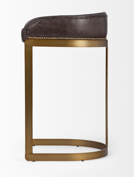 Black Leather & Gold Iron Bar Stool