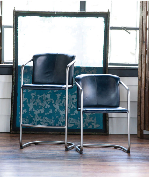 Blue Leather Counter/ Bar Stool 26” seat