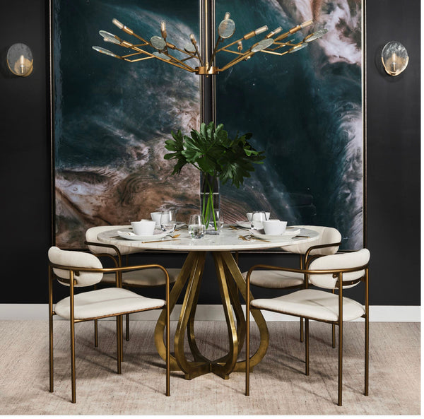 48” Marble & Gold Iron Dining Table