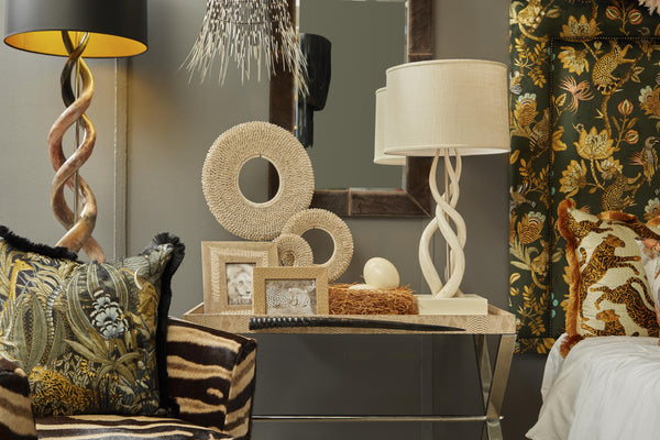 Triple Kudu Inner Horn Lamp-Cream Base