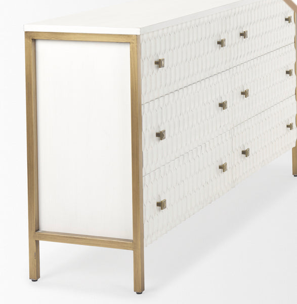White & Gold 6 Drawer Chest
