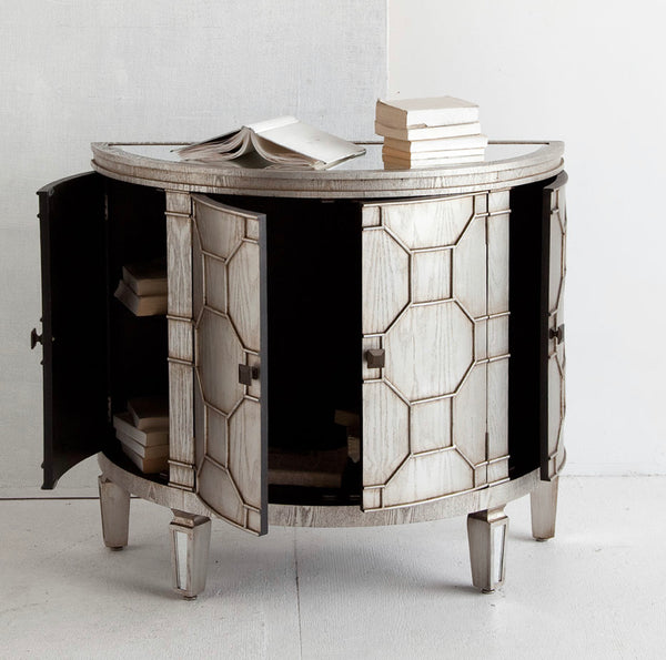 Mirror Top 4 Door Demilune Cabinet