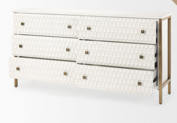 White & Gold 6 Drawer Chest