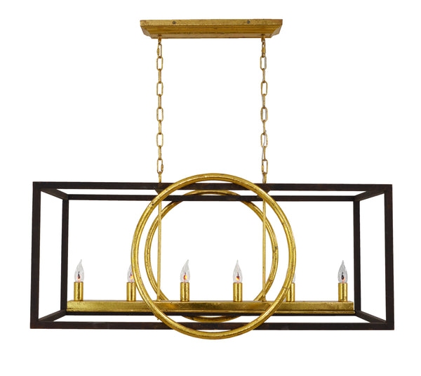 Brown & Gold Rectangular Chandelier