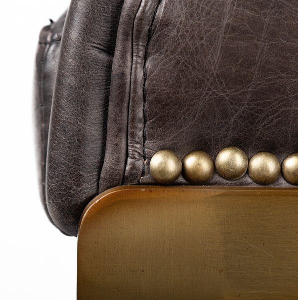 Black Leather & Gold Iron Bar Stool
