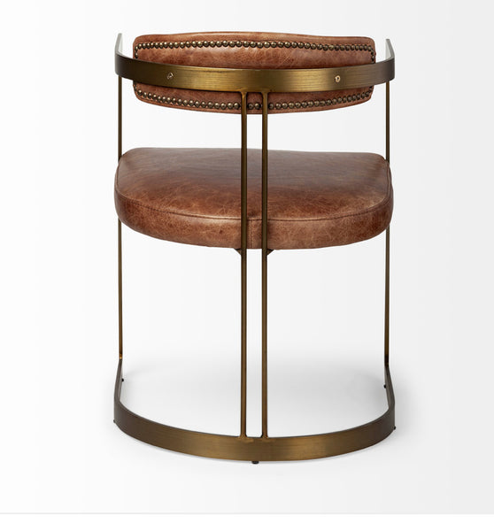 Brown Leather & Iron Dining Chair