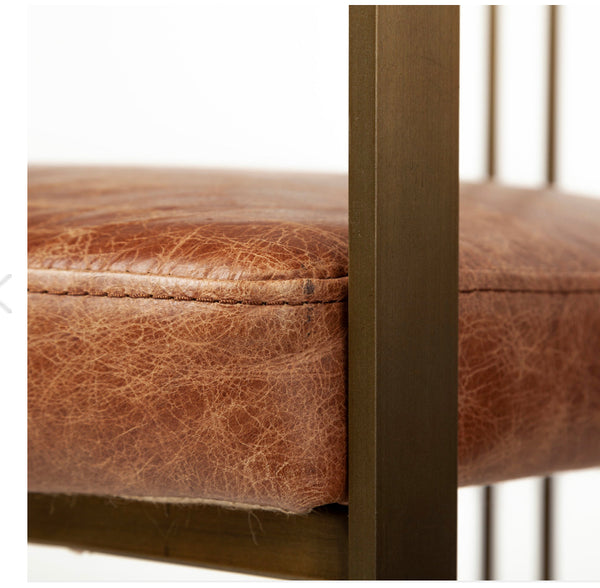 Brown Leather & Iron Dining Chair