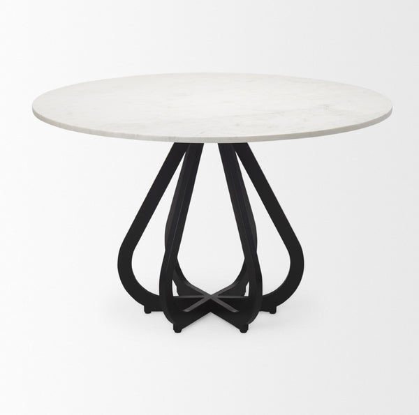 48” Marble & Black Iron Dining Table