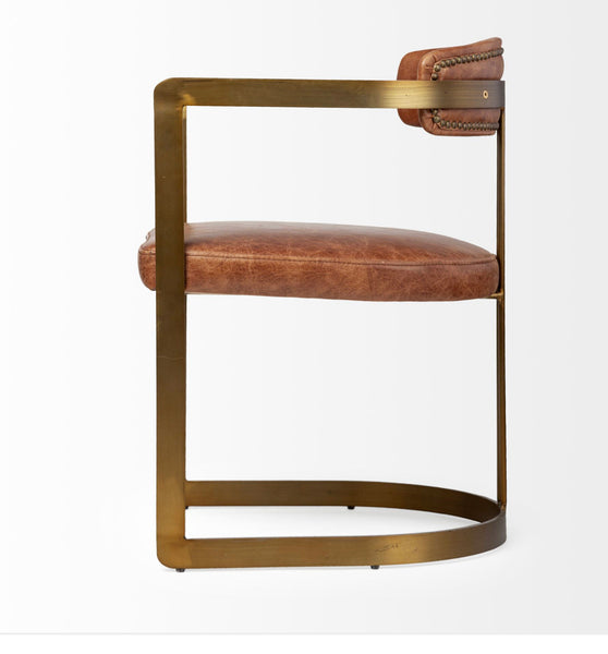 Brown Leather & Iron Dining Chair