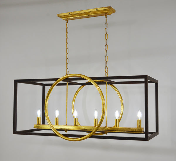 Brown & Gold Rectangular Chandelier