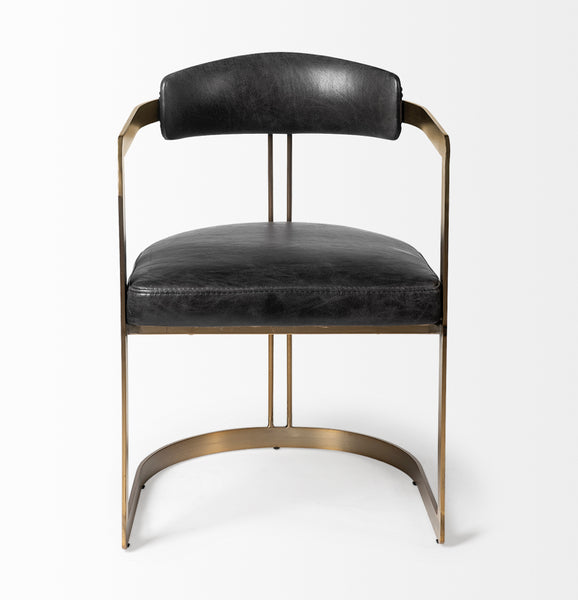 Black Leather & Iron Dining Chair