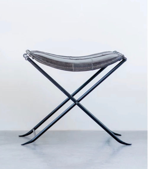 Charcoal Leather Stool