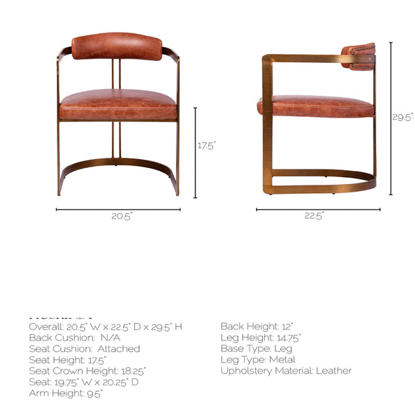 Brown Leather & Iron Dining Chair