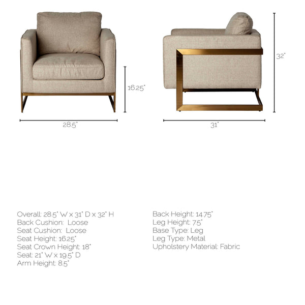 Cream & Gold Steel Accent Chair