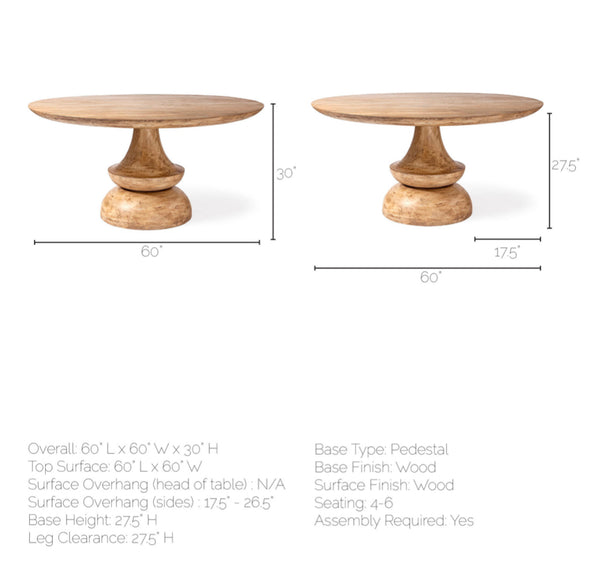60” Blonde Solid Wood Table