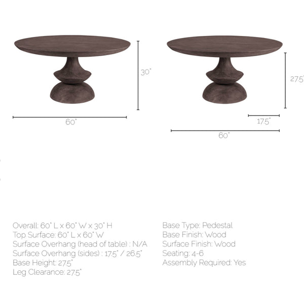 60” Dark Brown Solid Wood Table
