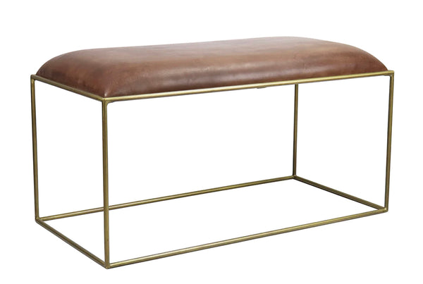 Brown Leather Long Stool