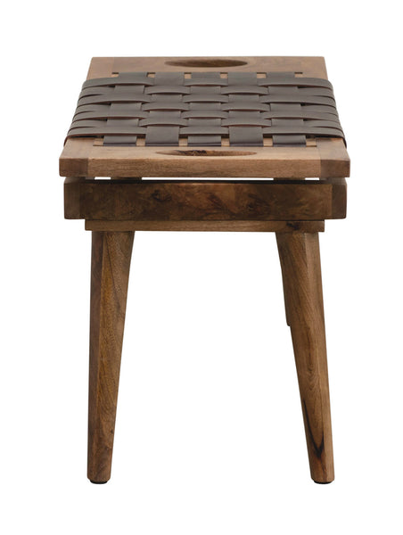 Woven Leather & Mango Wood Stool