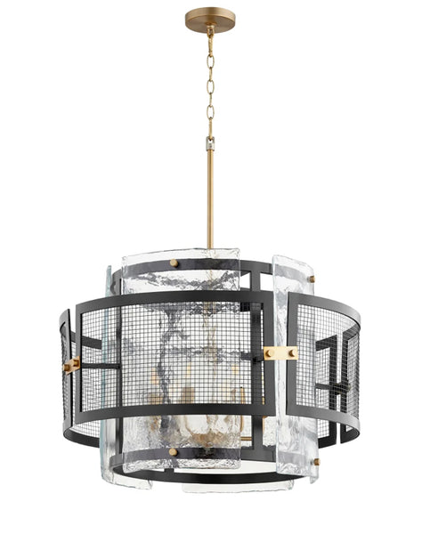 Iron & Frosted Glass Panel Chandelier