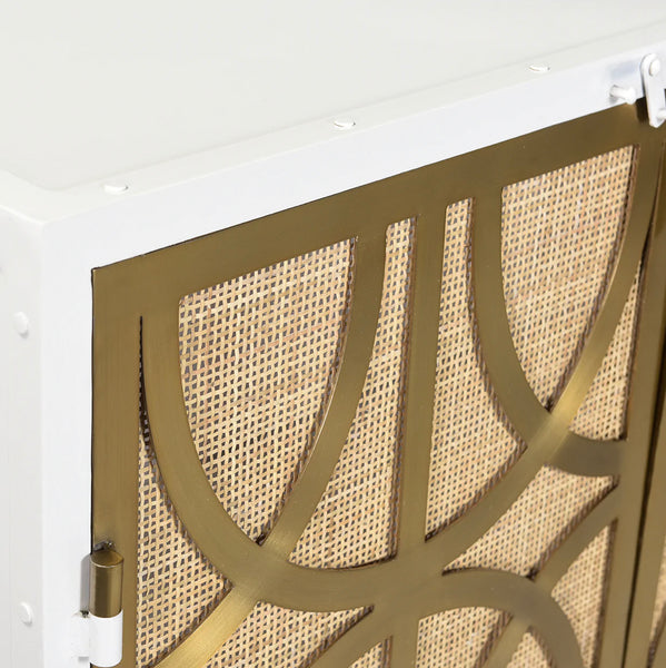White/Gold Iron Rattan 2 Door Cabinet