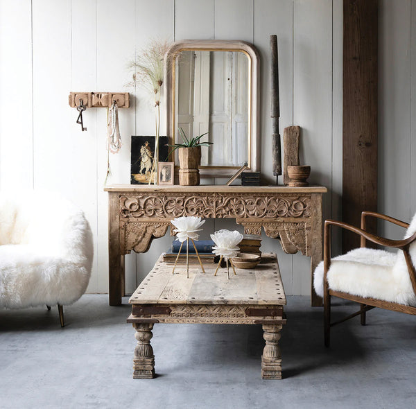 Hand Carved Vintage Wood Console