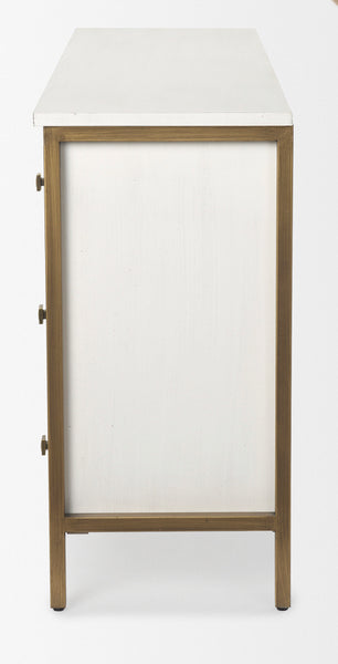 White & Gold 6 Drawer Chest