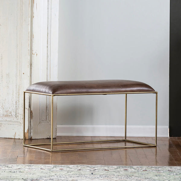 Brown Leather Long Stool