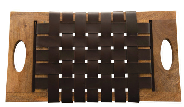 Woven Leather & Mango Wood Stool