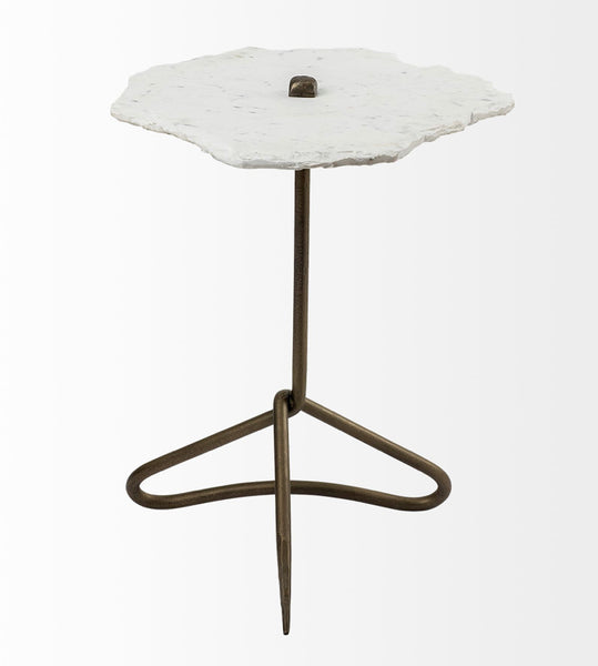 Marble & Triangle Iron Accent Table