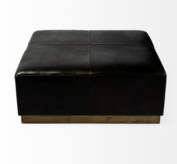 Black Leather Square Ottoman