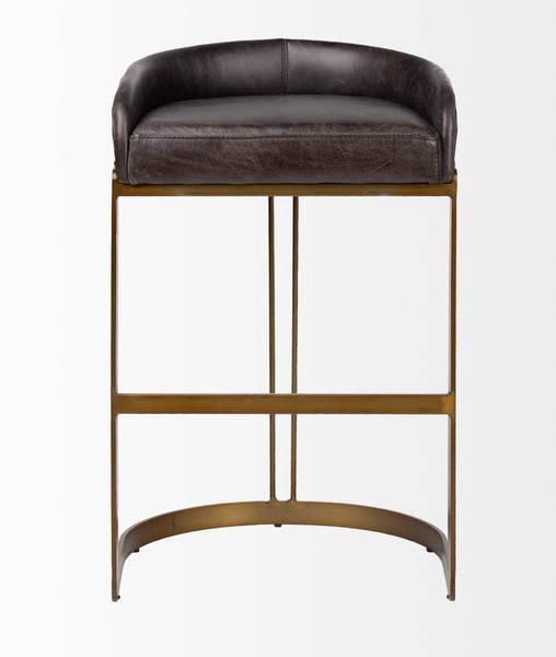 Black Leather & Gold Iron Bar Stool